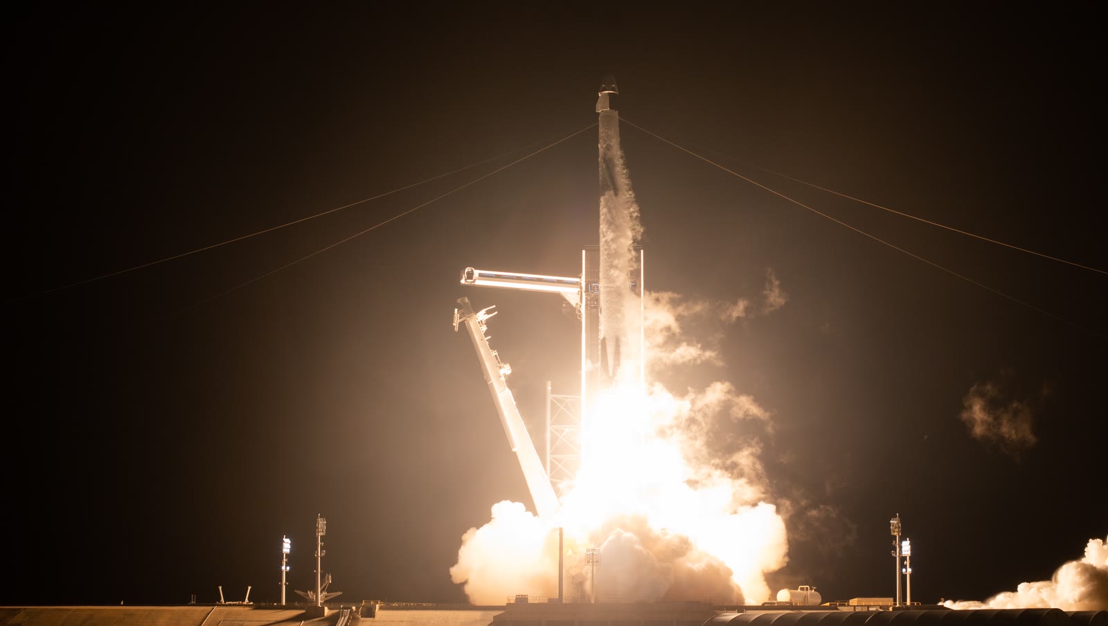 Falcon 9 and Crew Dragon lifting off from Launch Complex 39A on the Crew-1 mission