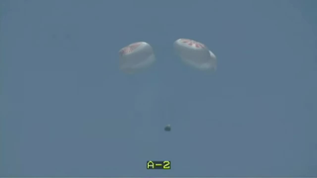 Crew Dragon descending under four main parachutes before splashdown, August 2 2020